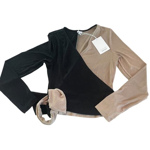 NWT!  & Other Stories Two-Tone Wrap Blouse in Black and Tan  - Size Small - Picture 5 of 16
